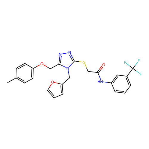 2-((4-(furan-2-ylmethyl)-5-((p-tolyloxy)methyl)-4H-1,2,4-triazol-3-yl)thio)-N-(3-(trifluoromethyl)phenyl)acetamide structure
