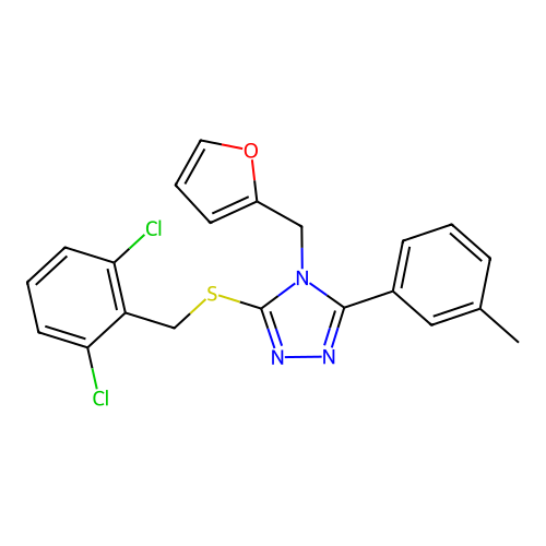 3-((2,6-dichlorobenzyl)thio)-4-(furan-2-ylmethyl)-5-(m-tolyl)-4H-1,2,4-triazole structure
