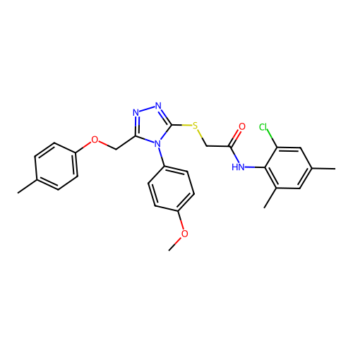 N-(2-chloro-4,6-dimethylphenyl)-2-((4-(4-methoxyphenyl)-5-((p-tolyloxy)methyl)-4H-1,2,4-triazol-3-yl)thio)acetamide structure