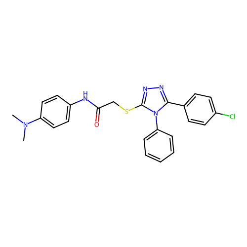 2-[[5-(4-chlorophenyl)-4-phenyl-1,2,4-triazol-3-yl]sulfanyl]-N-(4-dimethylaminophenyl)acetamide structure