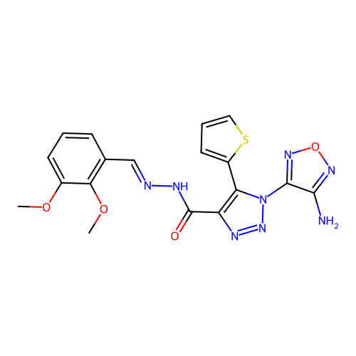 (E)-1-(4-amino-1,2,5-oxadiazol-3-yl)-N'-(2,3-dimethoxybenzylidene)-5-(thiophen-2-yl)-1H-1,2,3-triazole-4-carbohydrazide structure