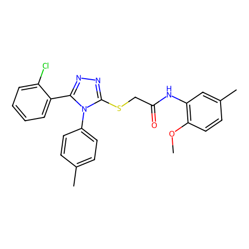 2-{[5-(2-chlorophenyl)-4-(4-methylphenyl)-4H-1,2,4-triazol-3-yl]sulfanyl}-N-(2-methoxy-5-methylphenyl)acetamide structure