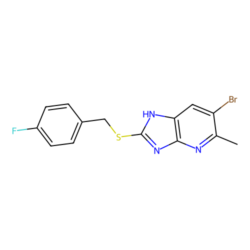 6-bromo-2-[(4-fluorobenzyl)sulfanyl]-5-methyl-1H-imidazo[4,5-b]pyridine structure