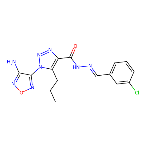 (E)-1-(4-amino-1,2,5-oxadiazol-3-yl)-N'-(3-chlorobenzylidene)-5-propyl-1H-1,2,3-triazole-4-carbohydrazide structure