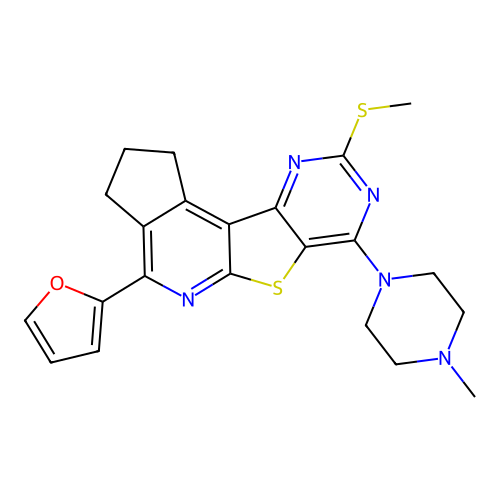 4-(furan-2-yl)-7-(4-methylpiperazin-1-yl)-9-(methylsulfanyl)-2,3-dihydro-1H-cyclopenta[4',5']pyrido[3',2':4,5]thieno[3,2-d]pyrimidine structure