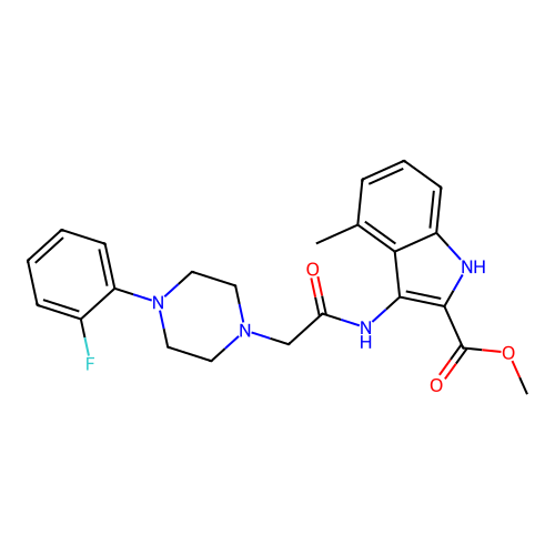 Methyl 3-[[2-[4-(2-fluorophenyl)piperazin-1-yl]acetyl]amino]-4-methyl-1H-indole-2-carboxylate structure