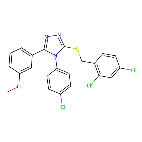 4-(4-chlorophenyl)-3-[(2,4-dichlorophenyl)methylsulfanyl]-5-(3-methoxyphenyl)-1,2,4-triazole structure
