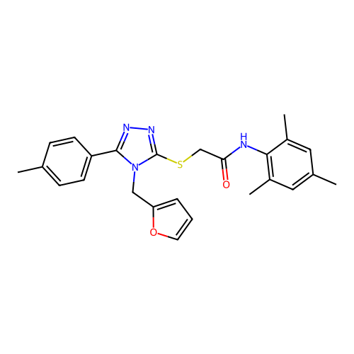 2-((4-(furan-2-ylmethyl)-5-(p-tolyl)-4H-1,2,4-triazol-3-yl)thio)-N-mesitylacetamide structure