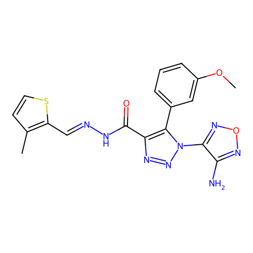 (E)-1-(4-amino-1,2,5-oxadiazol-3-yl)-5-(3-methoxyphenyl)-N'-((3-methylthiophen-2-yl)methylene)-1H-1,2,3-triazole-4-carbohydrazide structure