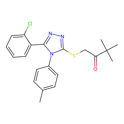 1-((5-(2-chlorophenyl)-4-(p-tolyl)-4H-1,2,4-triazol-3-yl)thio)-3,3-dimethylbutan-2-one structure