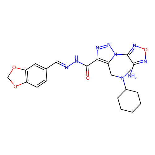 (E)-1-(4-amino-1,2,5-oxadiazol-3-yl)-N'-(benzo[d][1,3]dioxol-5-ylmethylene)-5-((cyclohexyl(methyl)amino)methyl)-1H-1,2,3-triazole-4-carbohydrazide structure