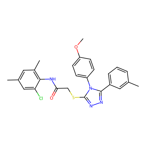 N-(2-chloro-4,6-dimethylphenyl)-2-{[4-(4-methoxyphenyl)-5-(3-methylphenyl)-4H-1,2,4-triazol-3-yl]sulfanyl}acetamide structure