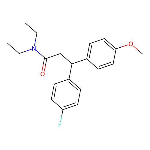 N,N-diethyl-3-(4-fluorophenyl)-3-(4-methoxyphenyl)propanamide structure