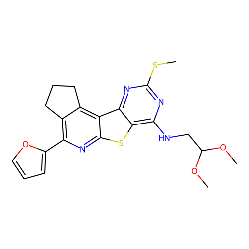 N-(2,2-dimethoxyethyl)-4-(furan-2-yl)-9-(methylsulfanyl)-2,3-dihydro-1H-cyclopenta[4',5']pyrido[3',2':4,5]thieno[3,2-d]pyrimidin-7-amine structure