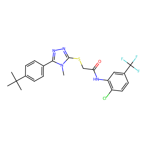 2-((5-(4-(tert-butyl)phenyl)-4-methyl-4H-1,2,4-triazol-3-yl)thio)-N-(2-chloro-5-(trifluoromethyl)phenyl)acetamide structure