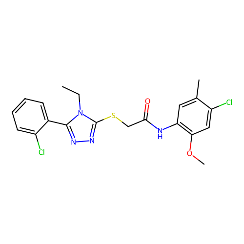 N-(4-chloro-2-methoxy-5-methylphenyl)-2-((5-(2-chlorophenyl)-4-ethyl-4H-1,2,4-triazol-3-yl)thio)acetamide structure
