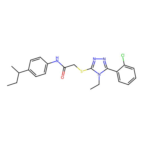 N-(4-butan-2-ylphenyl)-2-[[5-(2-chlorophenyl)-4-ethyl-1,2,4-triazol-3-yl]sulfanyl]acetamide structure