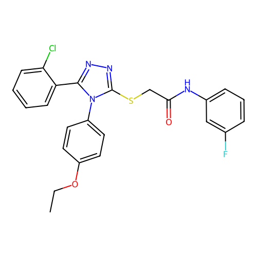 2-[[5-(2-chlorophenyl)-4-(4-ethoxyphenyl)-1,2,4-triazol-3-yl]sulfanyl]-N-(3-fluorophenyl)acetamide structure