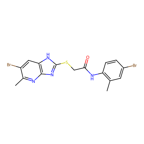 2-[(6-bromo-5-methyl-1H-imidazo[4,5-b]pyridin-2-yl)sulfanyl]-N-(4-bromo-2-methylphenyl)acetamide structure