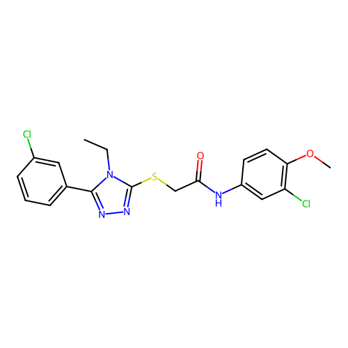 N-(3-chloro-4-methoxyphenyl)-2-{[5-(3-chlorophenyl)-4-ethyl-4H-1,2,4-triazol-3-yl]sulfanyl}acetamide structure