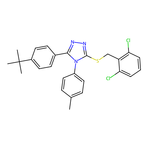 3-(4-(tert-butyl)phenyl)-5-((2,6-dichlorobenzyl)thio)-4-(p-tolyl)-4H-1,2,4-triazole structure