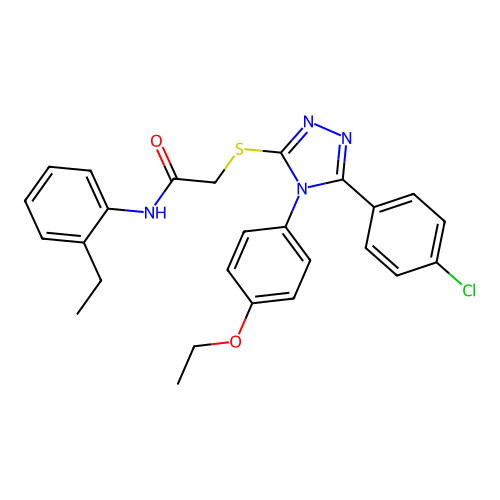 2-[[5-(4-chlorophenyl)-4-(4-ethoxyphenyl)-1,2,4-triazol-3-yl]sulfanyl]-N-(2-ethylphenyl)acetamide structure