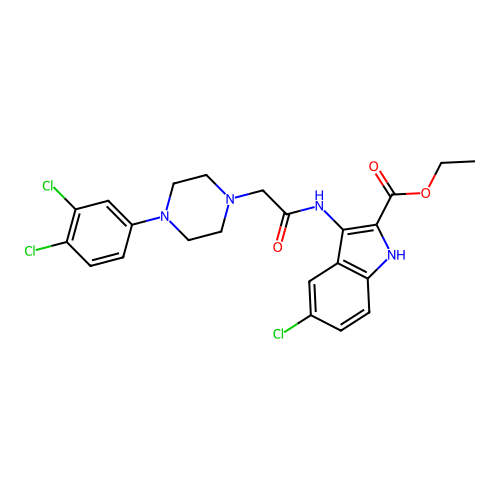 Ethyl 5-chloro-3-[[2-[4-(3,4-dichlorophenyl)piperazin-1-yl]acetyl]amino]-1H-indole-2-carboxylate structure