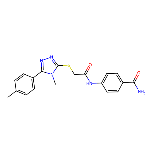 4-{2-[4-Methyl-5-(4-methylphenyl)-1,2,4-triazol-3-ylthio]acetylamino}benzamide structure