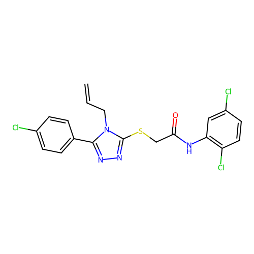 2-[[5-(4-chlorophenyl)-4-prop-2-enyl-1,2,4-triazol-3-yl]sulfanyl]-N-(2,5-dichlorophenyl)acetamide structure