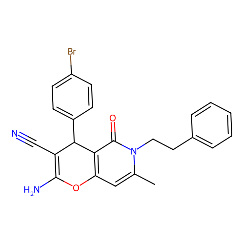 2-amino-4-(4-bromophenyl)-7-methyl-5-oxo-6-phenethyl-5,6-dihydro-4H-pyrano[3,2-c]pyridine-3-carbonitrile structure