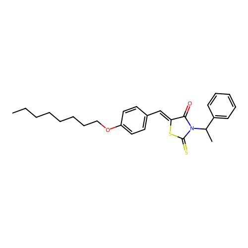 (5Z)-5-[4-(octyloxy)benzylidene]-3-(1-phenylethyl)-2-thioxo-1,3-thiazolidin-4-one structure