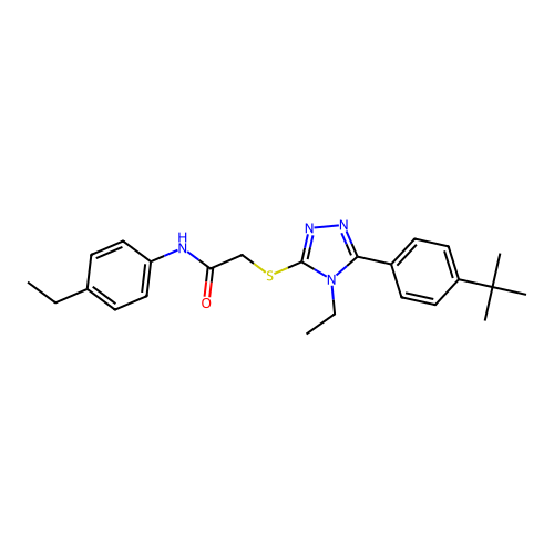 2-((5-(4-(tert-butyl)phenyl)-4-ethyl-4H-1,2,4-triazol-3-yl)thio)-N-(4-ethylphenyl)acetamide structure