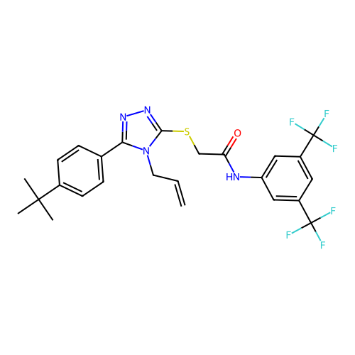 2-((4-allyl-5-(4-(tert-butyl)phenyl)-4H-1,2,4-triazol-3-yl)thio)-N-(3,5-bis(trifluoromethyl)phenyl)acetamide structure