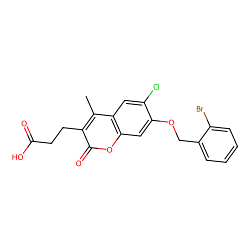 3-{7-[(2-bromobenzyl)oxy]-6-chloro-4-methyl-2-oxo-2H-chromen-3-yl}propanoic acid structure