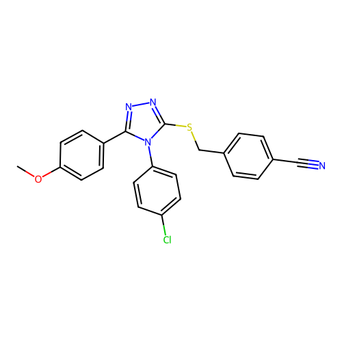 4-[[4-(4-chlorophenyl)-5-(4-methoxyphenyl)-1,2,4-triazol-3-yl]sulfanylmethyl]benzonitrile structure