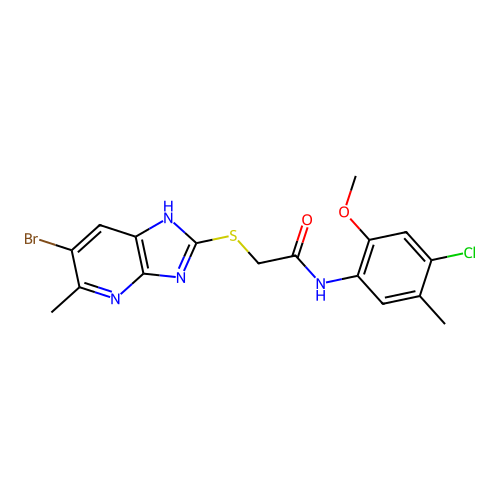 2-[(6-bromo-5-methyl-1H-imidazo[4,5-b]pyridin-2-yl)sulfanyl]-N-(4-chloro-2-methoxy-5-methylphenyl)acetamide structure