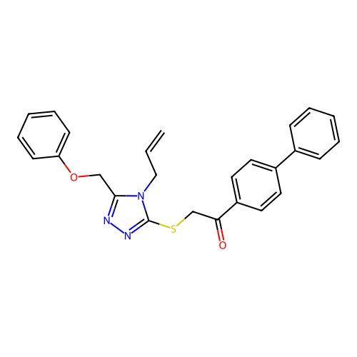 2-[[5-(phenoxymethyl)-4-prop-2-enyl-1,2,4-triazol-3-yl]sulfanyl]-1-(4-phenylphenyl)ethanone structure