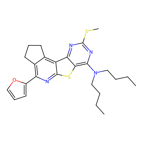 N,N-dibutyl-4-(furan-2-yl)-9-(methylsulfanyl)-2,3-dihydro-1H-cyclopenta[4',5']pyrido[3',2':4,5]thieno[3,2-d]pyrimidin-7-amine structure