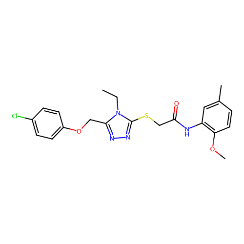 2-((5-((4-chlorophenoxy)methyl)-4-ethyl-4H-1,2,4-triazol-3-yl)thio)-N-(2-methoxy-5-methylphenyl)acetamide structure