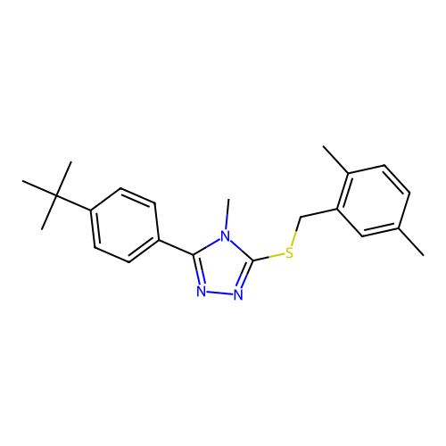 3-(4-(tert-butyl)phenyl)-5-((2,5-dimethylbenzyl)thio)-4-methyl-4H-1,2,4-triazole structure