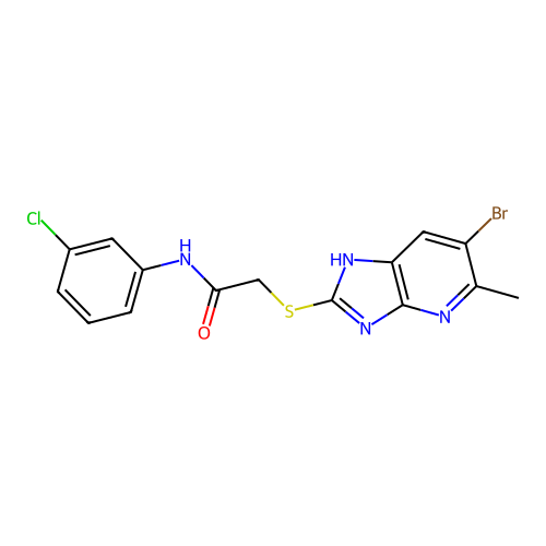 2-[(6-bromo-5-methyl-1H-imidazo[4,5-b]pyridin-2-yl)sulfanyl]-N-(3-chlorophenyl)acetamide structure