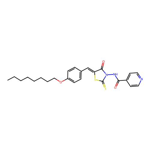 N-{5-[(4-octyloxyphenyl)methylene]-4-oxo-2-thioxo(1,3-thiazolidin-3-yl)}-4-pyr idylcarboxamide structure