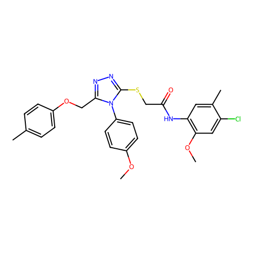 N-(4-chloro-2-methoxy-5-methylphenyl)-2-((4-(4-methoxyphenyl)-5-((p-tolyloxy)methyl)-4H-1,2,4-triazol-3-yl)thio)acetamide structure