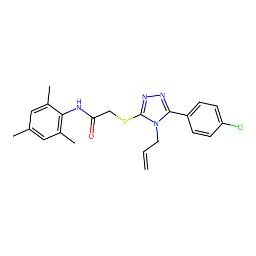 2-{[5-(4-chlorophenyl)-4-(prop-2-en-1-yl)-4H-1,2,4-triazol-3-yl]sulfanyl}-N-(2,4,6-trimethylphenyl)acetamide structure