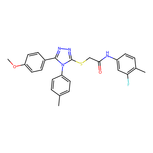 N-(3-fluoro-4-methylphenyl)-2-((5-(4-methoxyphenyl)-4-(p-tolyl)-4H-1,2,4-triazol-3-yl)thio)acetamide structure