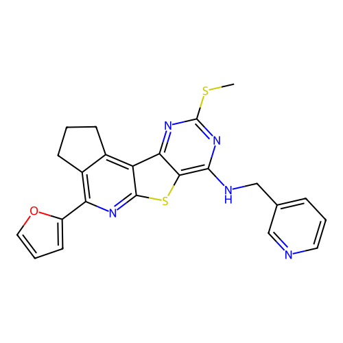 4-(furan-2-yl)-9-(methylsulfanyl)-N-(pyridin-3-ylmethyl)-2,3-dihydro-1H-cyclopenta[4',5']pyrido[3',2':4,5]thieno[3,2-d]pyrimidin-7-amine structure