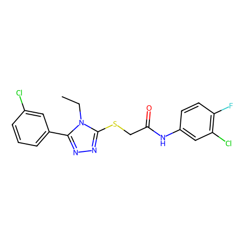 N-(3-chloro-4-fluorophenyl)-2-{[5-(3-chlorophenyl)-4-ethyl-4H-1,2,4-triazol-3-yl]sulfanyl}acetamide structure