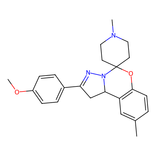 2'-(4-methoxyphenyl)-1,9'-dimethyl-1',10b'-dihydrospiro[piperidine-4,5'-pyrazolo[1,5-c][1,3]benzoxazine] structure