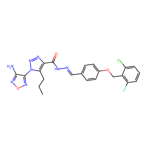 (E)-1-(4-amino-1,2,5-oxadiazol-3-yl)-N'-(4-((2-chloro-6-fluorobenzyl)oxy)benzylidene)-5-propyl-1H-1,2,3-triazole-4-carbohydrazide structure