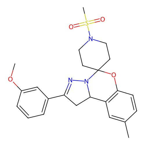 2'-(3-methoxyphenyl)-9'-methyl-1-(methylsulfonyl)-1',10b'-dihydrospiro[piperidine-4,5'-pyrazolo[1,5-c][1,3]benzoxazine] structure